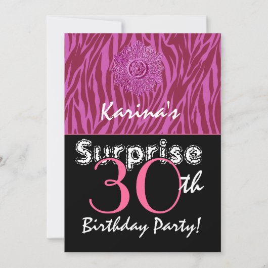 SUPPLISE 30th Birstday Pink and Wine Zebra G400 招待状 (正面)