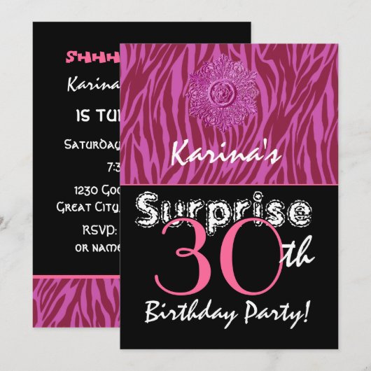 SUPPLISE 30th Birstday Pink and Wine Zebra G400 招待状 (正面/裏面)