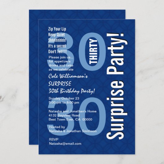 SUPPLISE 30th Birthday 王室の Blue R600 招待状 (正面/裏面)