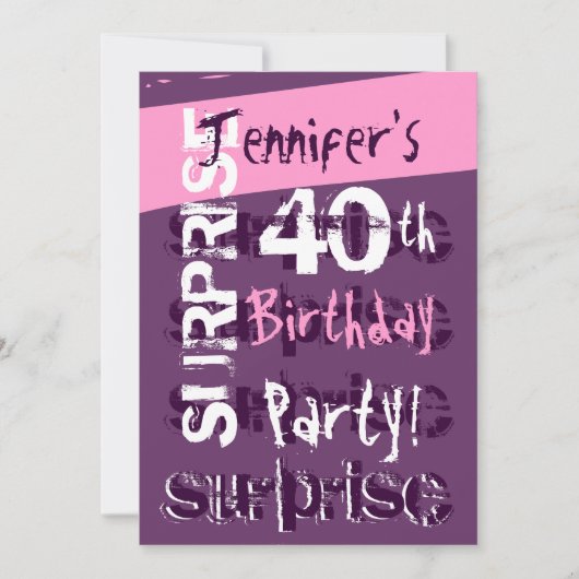 SUPPLISE 40歳の誕生日パーティー紫色のテンプレート 招待状 (正面)
