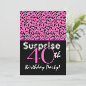 SUPPLISE 40歳誕生日明るいピンクの黒が渦巻く 招待状 (スタンド正面)