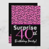 SUPPLISE 40歳誕生日明るいピンクの黒が渦巻く 招待状 (正面/裏面)