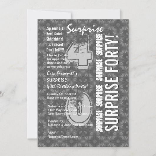 SUPPLISE 40th誕生日グレーとホワイトG303 招待状 (正面)