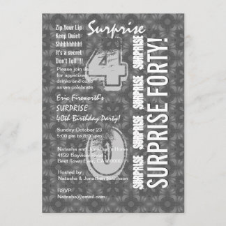 SUPPLISE 40th誕生日グレーとホワイトG303 招待状