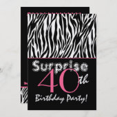 SUPPLISE 40th誕生日ゼブラストライプス白黒 招待状 (正面/裏面)