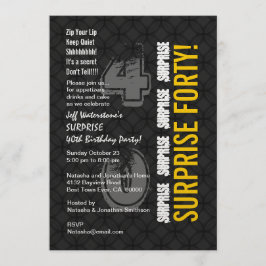 SUPPLISE 40th誕生日ブラックおよび金ゴールドV001 招待状