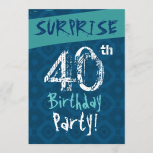 SUPPLISE 40th Birthday Blue and AquaテンプレートW608 招待状
