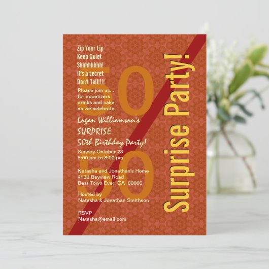 SUPPLISE 50th誕生日オレンジ金ゴールドギアB322 招待状 (スタンド正面)