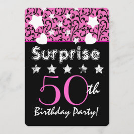 SUPPLISE 50th誕生日ピンクが渦巻くハート星 招待状