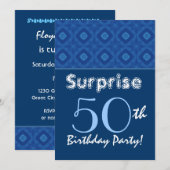 SUPPLISE 50th誕生日ブルーダイヤモンドパターン 招待状 (正面/裏面)
