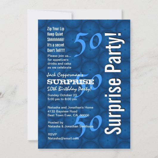 SUPPLISE 50th誕生日ブルーモダンパターンG209 招待状 (正面)