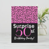 SUPPLISE 50th誕生日明るいピンク黒の渦巻き 招待状 (スタンド正面)
