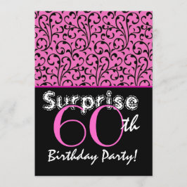 SUPPLISE 60誕生日明るいピンク黒の渦巻き 招待状