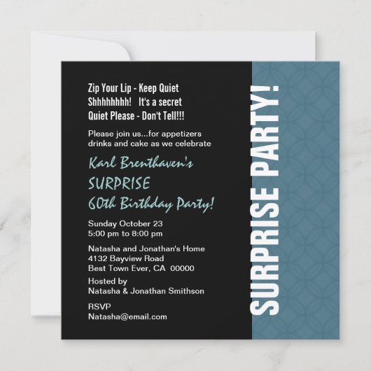 SUPPLISE 60th誕生日モダンダスティブルーW1453 招待状 (正面)