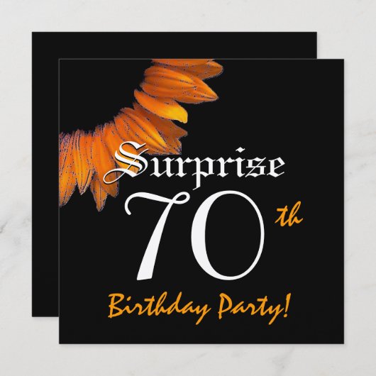 SUPPLISE 70歳の誕生パーティー、オレンジひまわり 招待状 (正面/裏面)