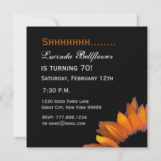 SUPPLISE 70歳の誕生パーティー、オレンジひまわり 招待状 (裏面)