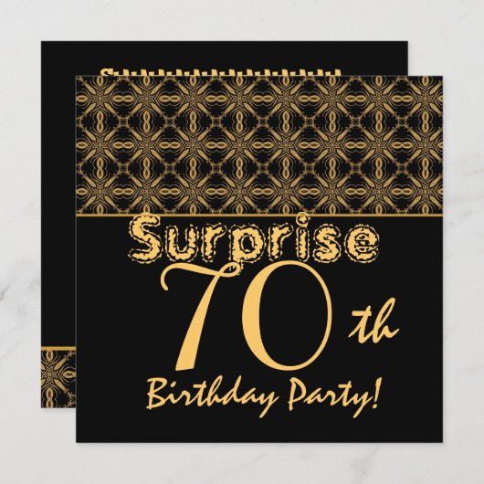 SUPPLISE 70th誕生日金ゴールドとブラックヴィンテージ 招待状 (正面/裏面)