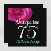 SUPPLISE 75歳の誕生パーティー、明るいピンクのバラ 招待状 (正面/裏面)