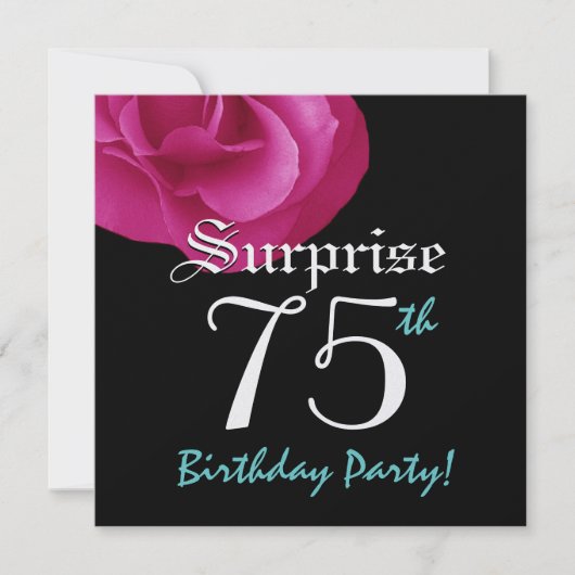 SUPPLISE 75歳の誕生パーティー、明るいピンクのバラ 招待状 (正面)