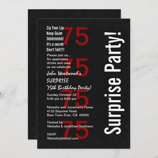 SUPPLISE 75th誕生日白黒レッドv2 招待状 (正面/裏面)
