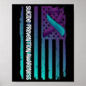 Support American Flag Ribbon Suicide Awareness For ポスター (正面)