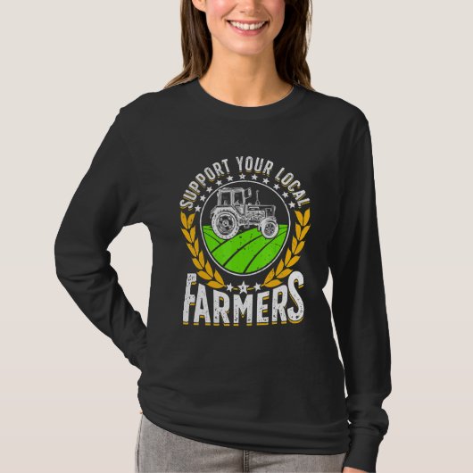 Support Local   Farmer Retro Farming Men Women Far Tシャツ (正面)