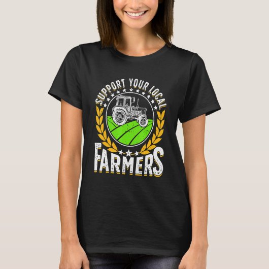 Support Local   Farmer Retro Farming Men Women Far Tシャツ (正面)