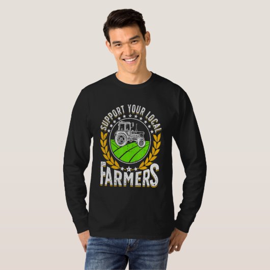 Support Local   Farmer Retro Farming Men Women Far Tシャツ (正面フル)