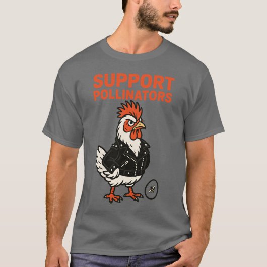 Support Polinators Cool Rooster in Leather Jacket Tシャツ (正面)