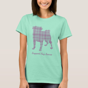 Support Pug Rescue Pugs N Pals Pink Plaid Pug Tees Tシャツ
