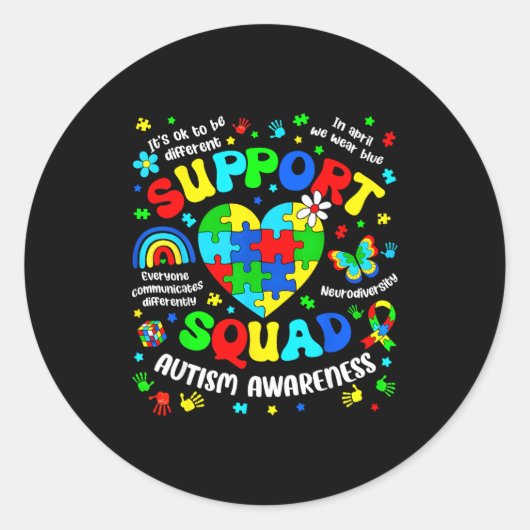 Support squad autism awareness puzzle autistic men ラウンドシール (正面)