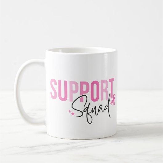 Support Squad Breast Cancer Pink Ribbon Awareness コーヒーマグカップ (左)