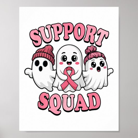 Support Squad Cute Ghosts Breast Cancer Awareness ポスター (正面)