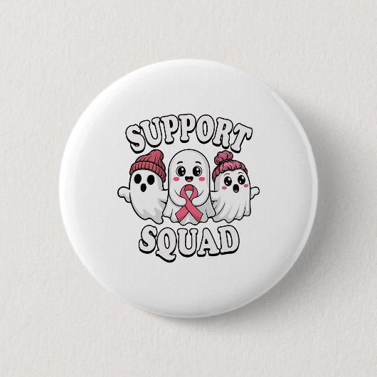 Support Squad Cute Ghosts Breast Cancer Awareness 缶バッジ (正面)