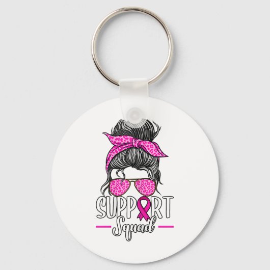 Support Squad Messy Bun Breast Cancer Awareness キーホルダー (正面)