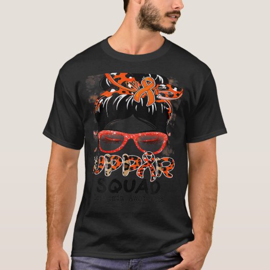 Support Squad Messy Bun Butterfly Orange Ribbon Le Tシャツ (正面)