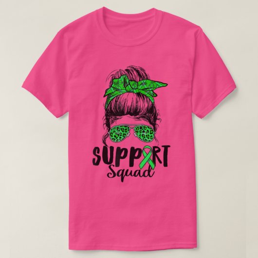 Support Squad Messy Bun Green Mental Health Awaren Tシャツ (デザイン正面)