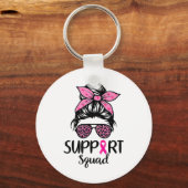 Support Squad Messy Bun Leopard Pink Breast Cancer キーホルダー (正面)