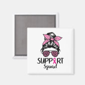 Support Squad Messy Bun Leopard Pink Breast Cancer マグネット (正面/裏面)