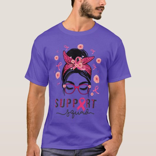 Support Squad Messy Bun Pink Warrior Awareness 2 Tシャツ (正面)
