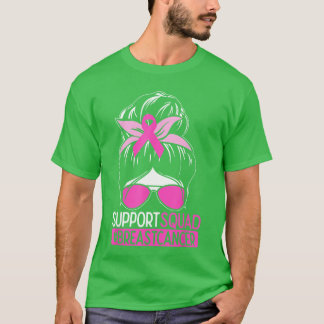 Support Squad Messy Bun Pink Warrior Awareness Tシャツ