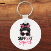 Support Squad Messy Bun Pink Warrior Breast Cancer キーホルダー (正面)