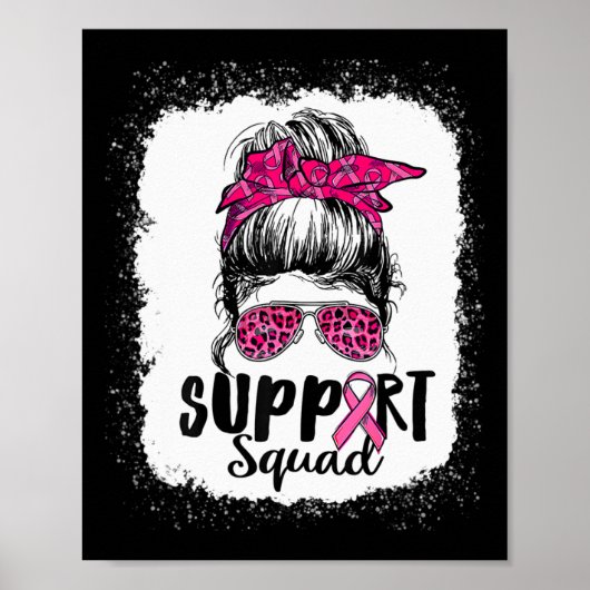 Support Squad Messy Bun Pink Warrior Breast Cancer ポスター (正面)