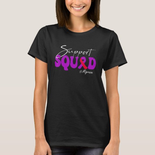Support Squad Migraine Awareness Purple & Red Ribb Tシャツ (正面)