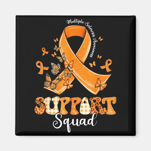 Support Squad Orange Ribbon Butterfly Ms Awareness マグネット (正面)