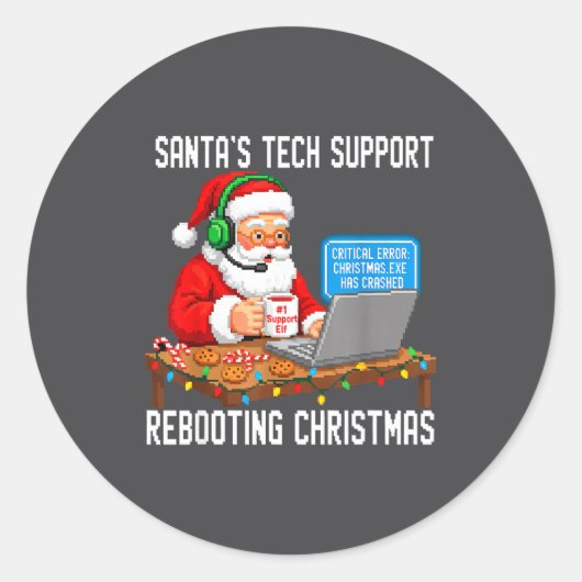 Support Tech Santa's Rebooting Joke ラウンドシール (正面)