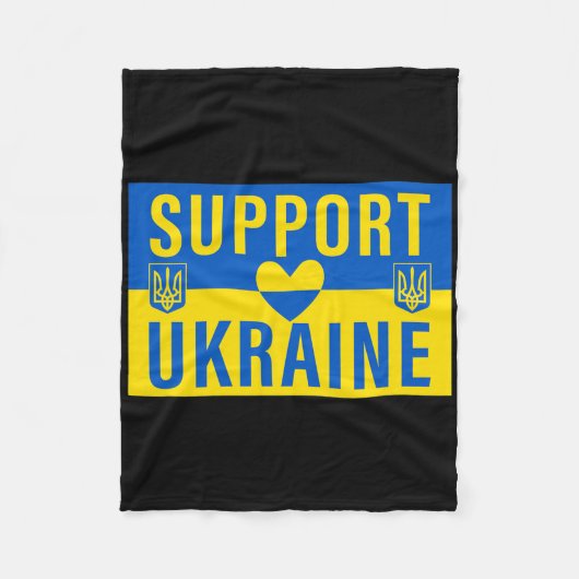 Support Ukraine Flag With Heart  フリースブランケット (正面)