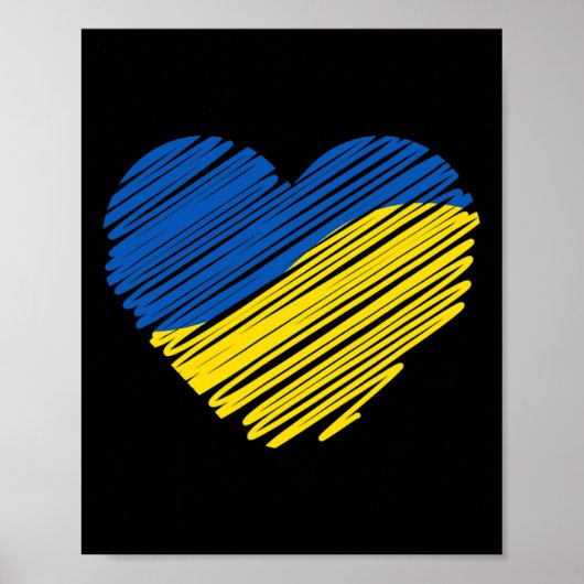 Support Ukraine Heart Ukrainian Flag ポスター (正面)