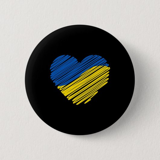 Support Ukraine Heart Ukrainian Flag 缶バッジ (正面)