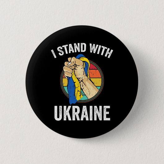 Support Ukraine I Stand With Ukraine Retro Ukraini 缶バッジ (正面)